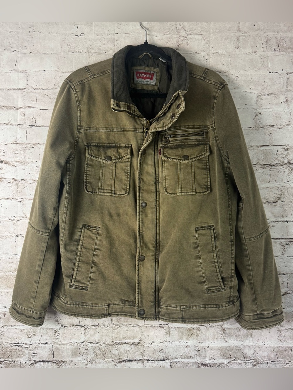 Levis Men's Medium Canvas Military Field Utility Jacket Green Cotton Workwear M